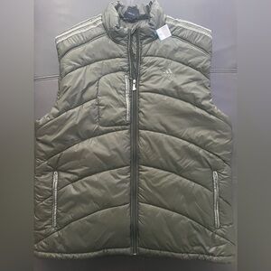 ADIDAS TS CLIMAPROOF Essentials 3-Stripe Down Puffer Vest Olive Green Men's 2XL